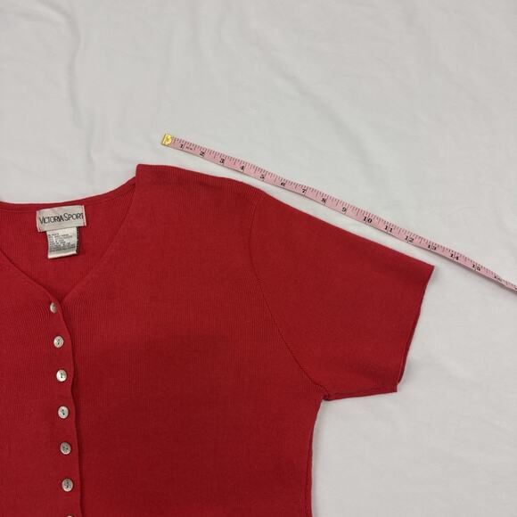 Vintage XL Cardigan Sweater Short Sleeve Red Button Up Valentines Romantic - Picture 6 of 7